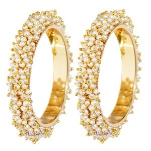 Jewellery for women Traditional Pearl Studded Gold Plated Bangles for Women and Girls