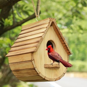 Bird House for Outside,Outdoor Bird Houses, Natural Wooden Bird Hut Clearance Bluebird Finch Cardinals Hanger Birdhouse for Garden Viewing