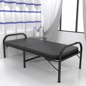 Metal Folding Bed Single Size with Double Layer Mattress for Sleeping Guest Bed Easily Storable - Matte Finish,Black