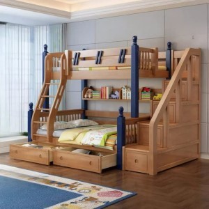 Furniture Solid Sheesham Wood Bunk Bed for Kids of 4 to Old | Bunk Bed for Bedroom-Brown Blue Finish