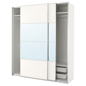 slider Wardrobe combination, white double sided/white mirror glass, 200x66x236 cm (78 3/4x26x93 1/8