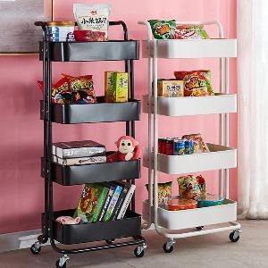 4-Layer Storage Rack Utility Rolling Cart Storage Organizer Trolley for Home (Black)