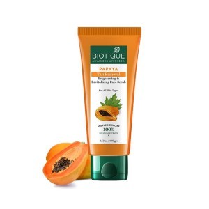 Biotique Papaya Tan Removal Brightening & Revitalizing Face Scrub | Gentle Exfoliation | Smooth and Clear Complexation | 100% Botanical Extracts| Suitable for All Skin Types | 100g